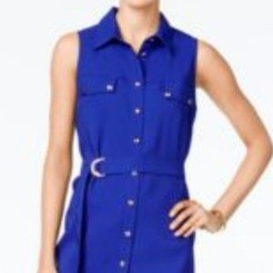 Ronni Nicole Belted Button-Front Shirtdress Blue